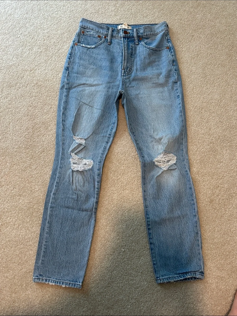 Madewell Light Blue Distressed Straight Leg Jeans